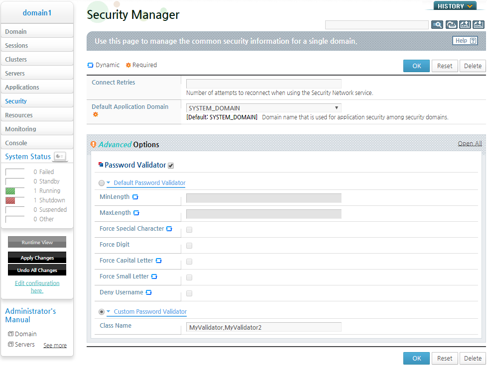 Custom Password Validator Configuration Page on WebAdmin