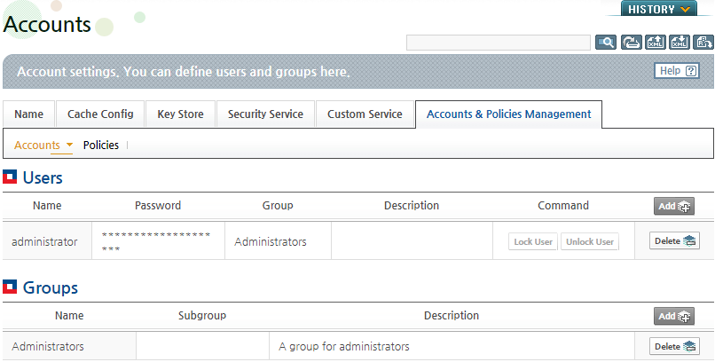 Accounts Configuration Page