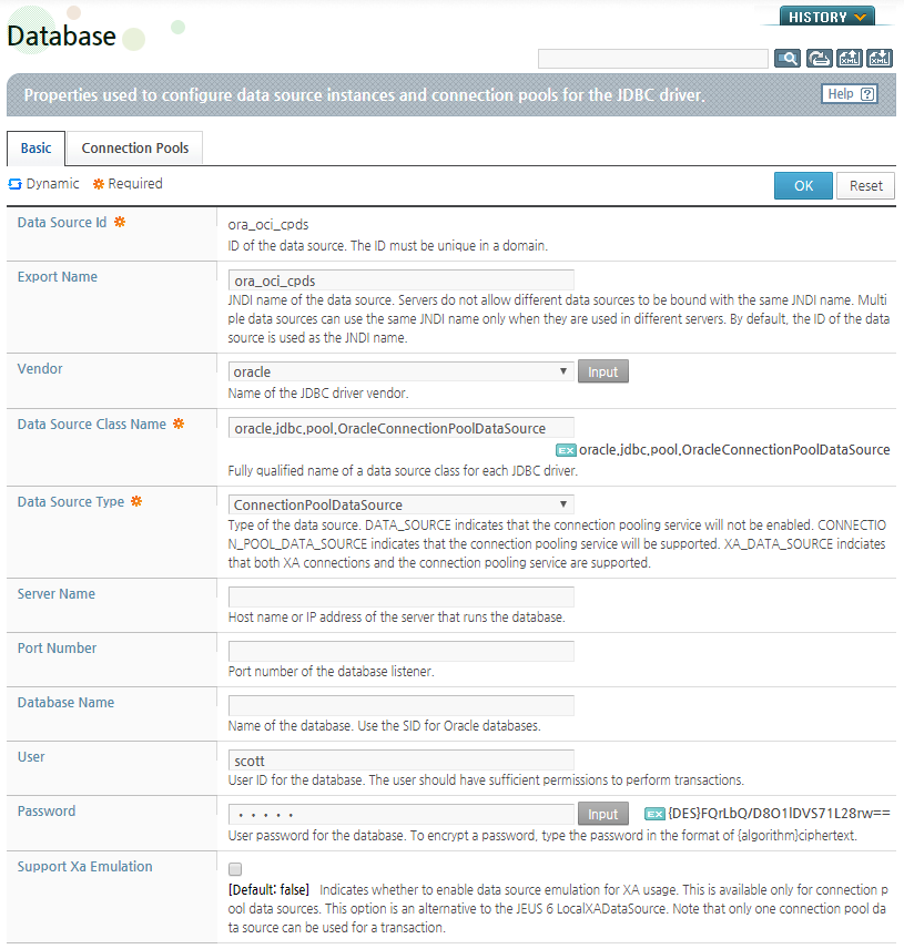 Configuring an Oracle OCI Connection Pool Data Source (1)