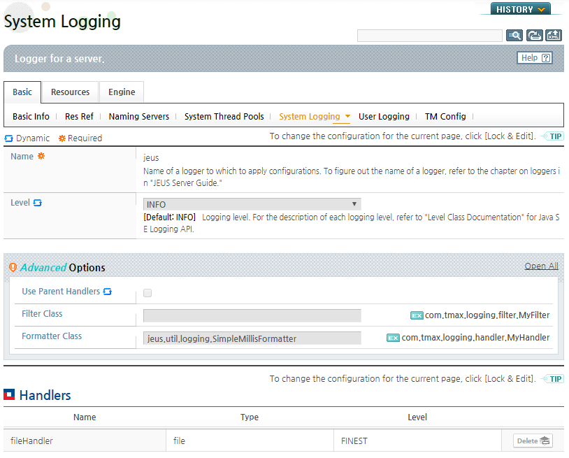 Checking jeus Logger Information in WebAdmin