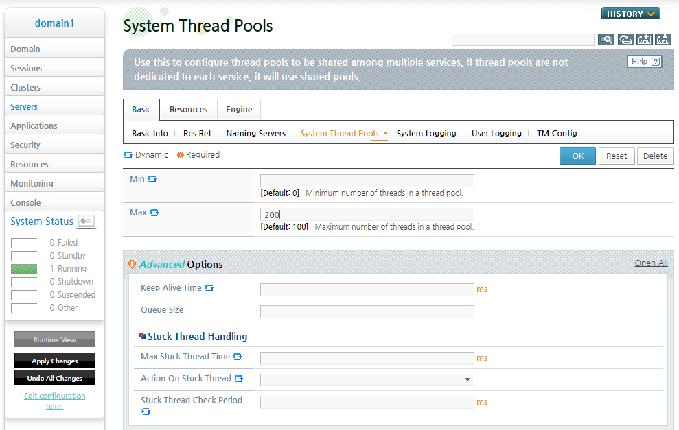 Adding a Server - System Thread Pool Configuration