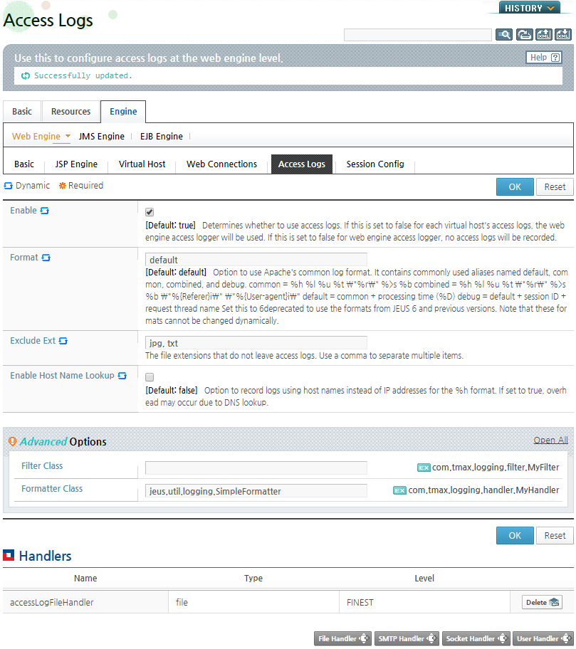 Web Engine Access Logs - Configuration