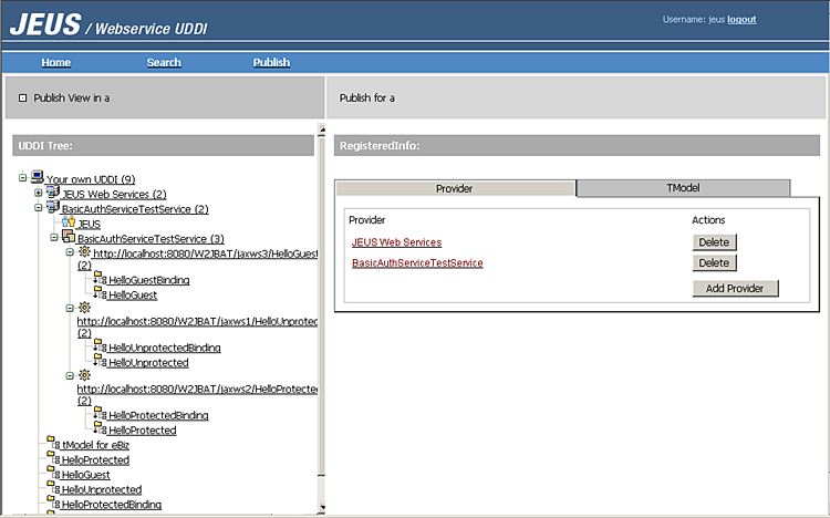 WSDL published to UDDI