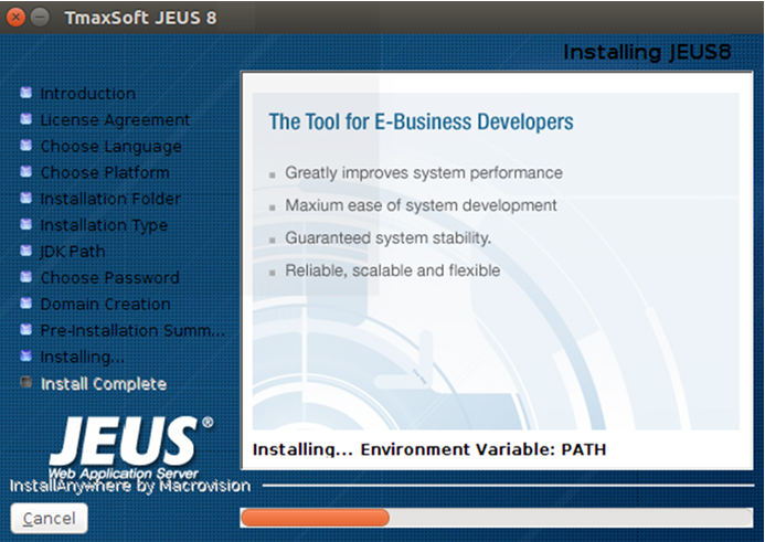 UNIX에서 GUI 모드 설치 - Installing JEUS