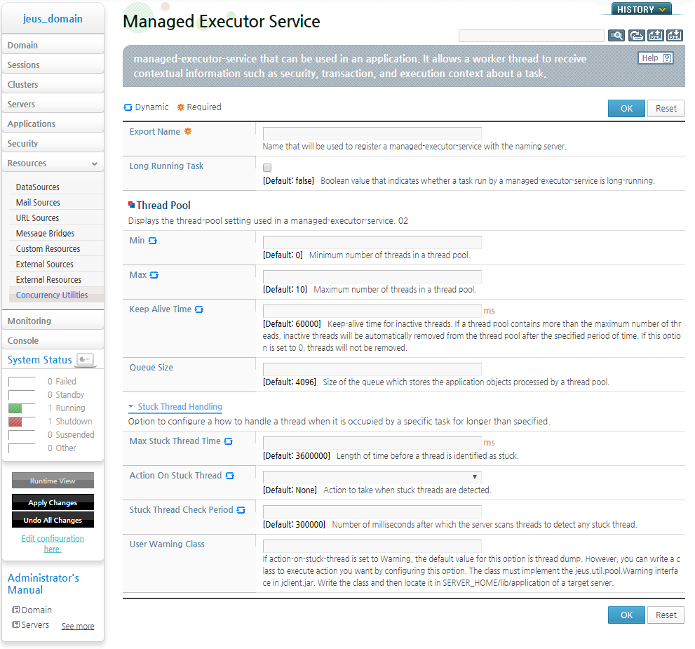 Configuring ManagedExecutorService in WebAdmin