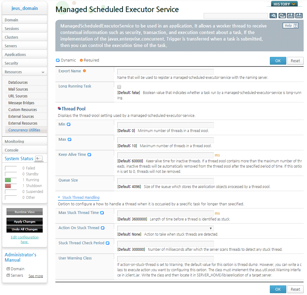 Configuring ManagedScheduledExecutorService in WebAdmin