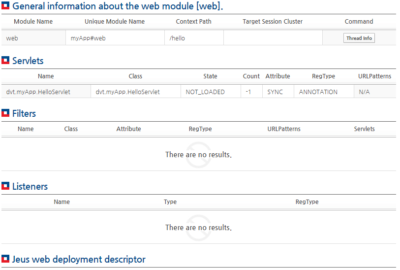 Checking Information about Servlet of a Web Module