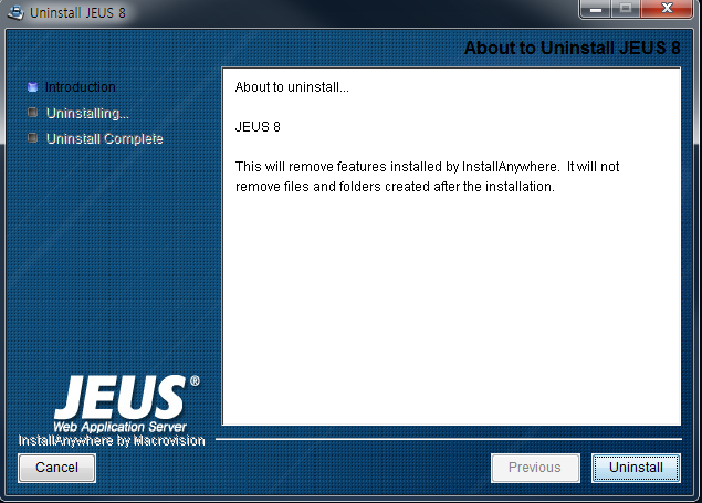 Uninstalling JEUS on Windows - Uninstall JEUS