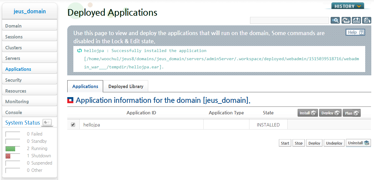 Deployed Application Page - List of Installed Applications