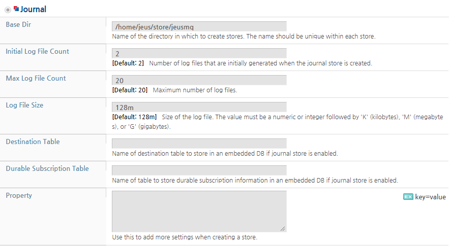 Persistence Store Configuration - Journal