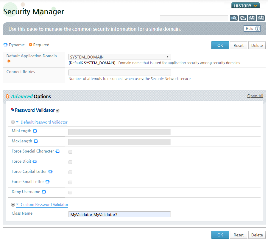 Custom Password Validator Configuration Page on WebAdmin