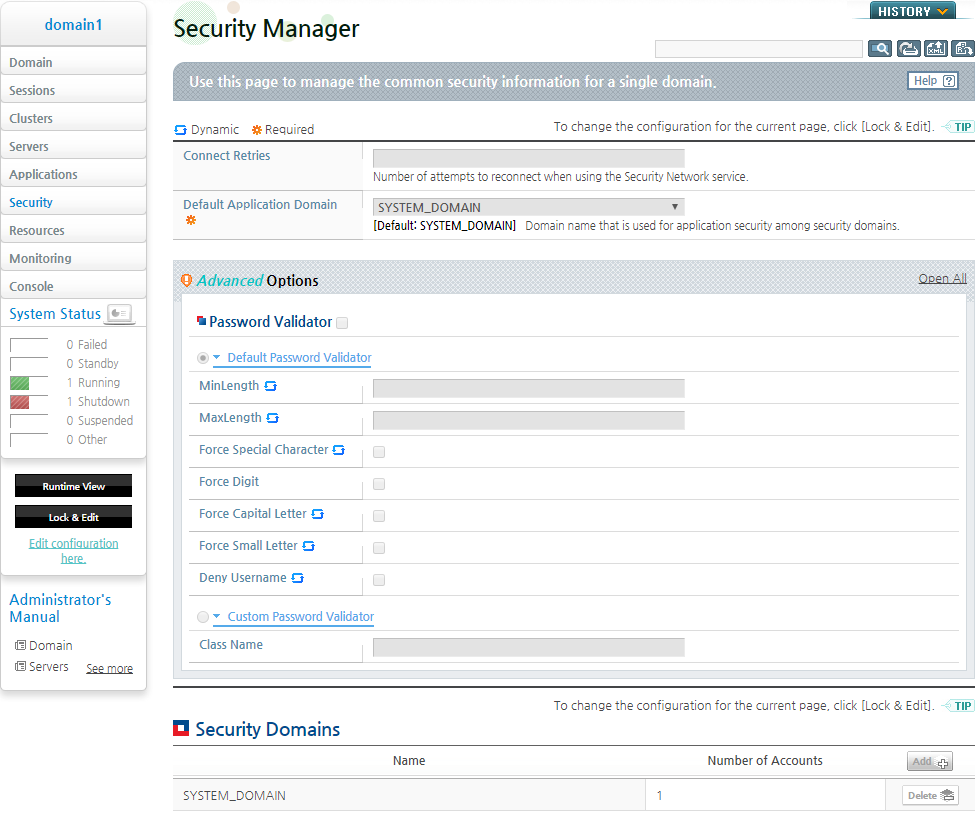 Security Manager Main Screen