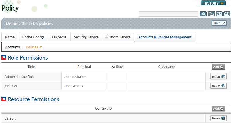 Policy Configuration Main Page