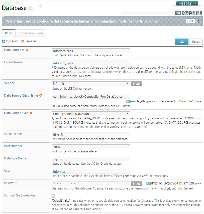 Configuring an Informix Connection Pool Data Source (1)