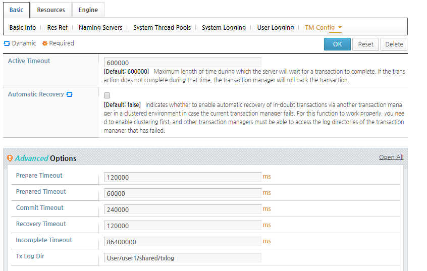 Changing the Transaction Log Directory in WebAdmin