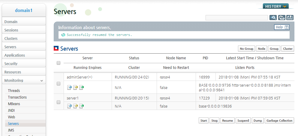 Resuming a Domain Server