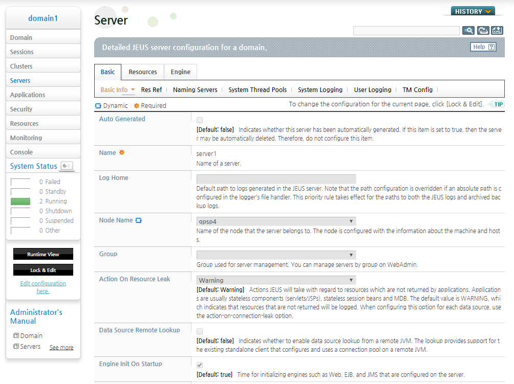 Internal Server Engine Configuration