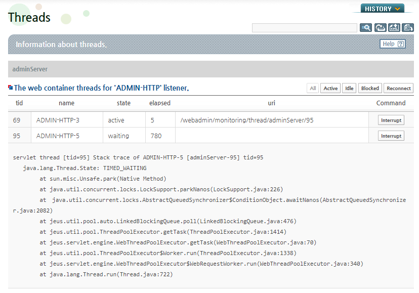 Checking a Thread Stack Trace in WebAdmin