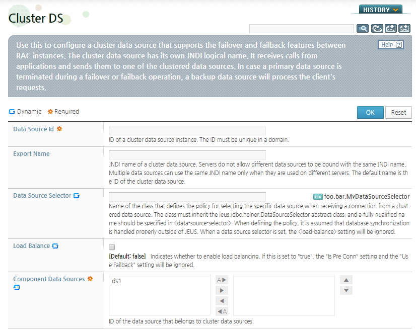 Cluster Data Source Configuration Page