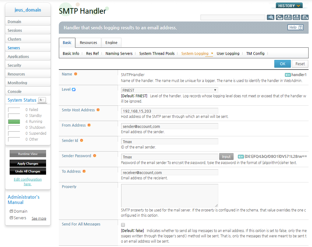 SMTP Handler Settings