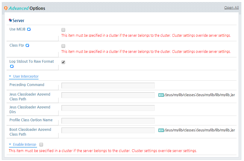 WebAdmin Server Configuration Page - Advanced Options