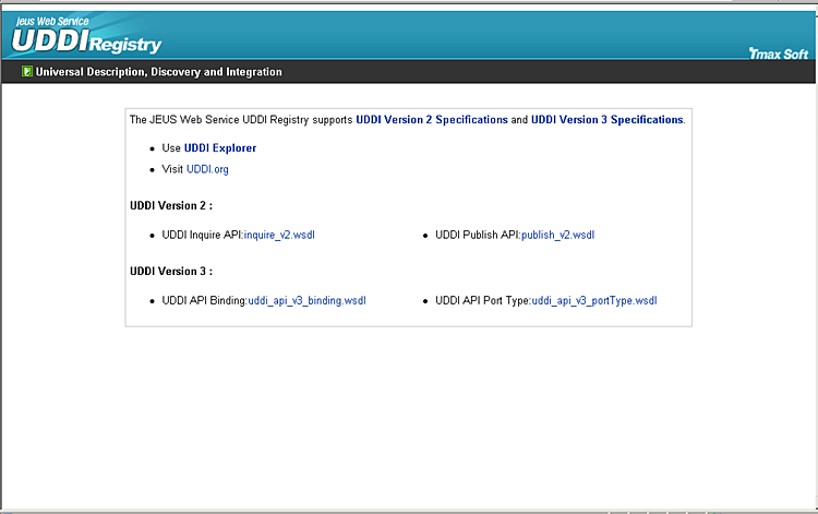 JEUS UDDI Registry Screenshot