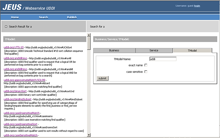 UDDI Registry Search Result Screenshot