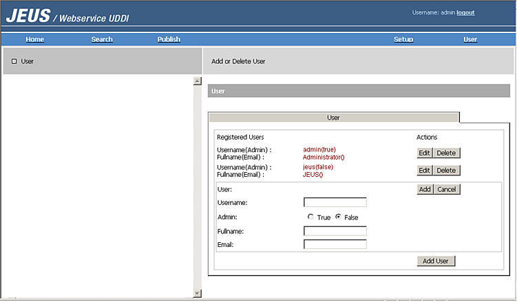 JEUS UDDI Explorer - User Registration