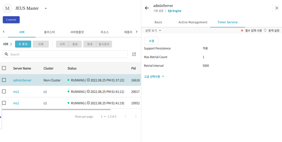 Persistent Timer Service 설정 - 기본 설정