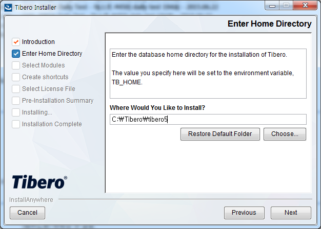 Tibero Installer - Enter Home Directory