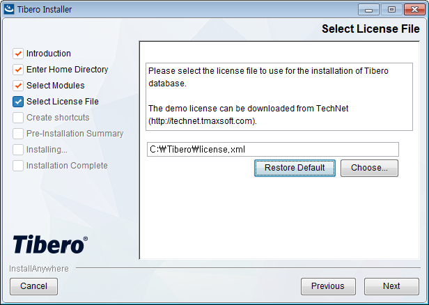 Tibero Installer - Select License File