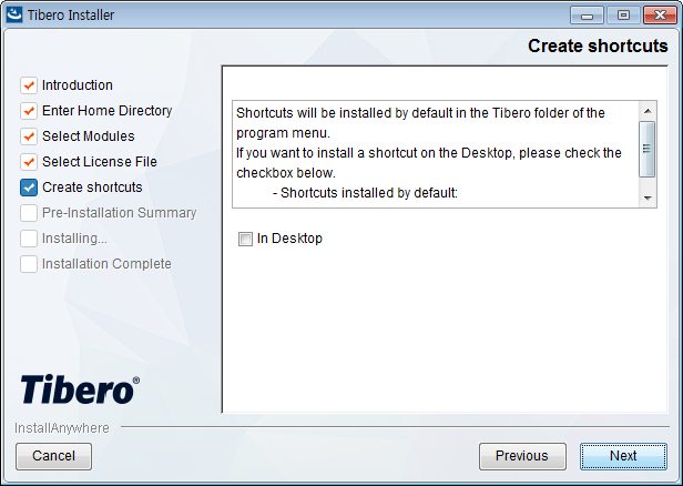 Tibero Installer - Create shortcuts