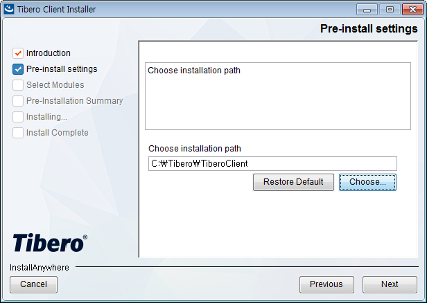 Tibero Client Installer - Pre-Install settings