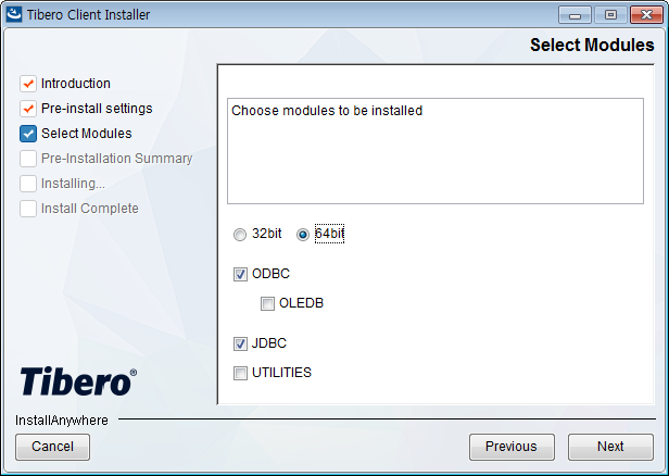 Tibero Client Installer - Select Modules