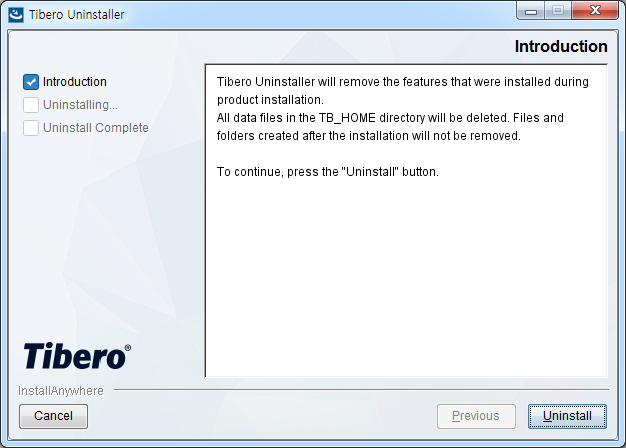 Tibero GUI Uninstallation
