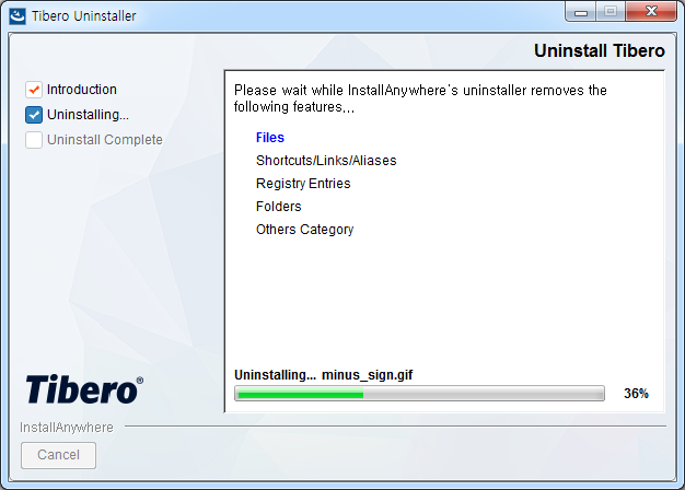 Tibero Uninstaller - Uninstall Progress