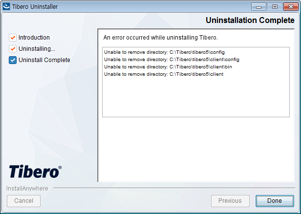 Tibero Uninstaller - Uninstallation Complete