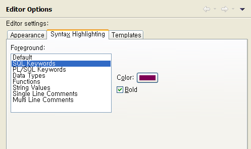 Editor Options - [Syntax Highlighting] Tab