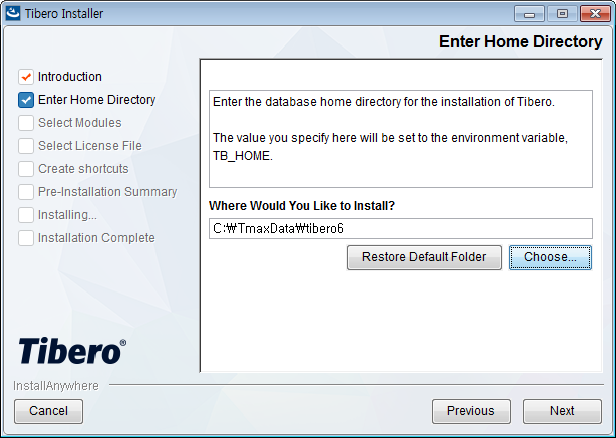 Tibero Installer - Enter Home Directory