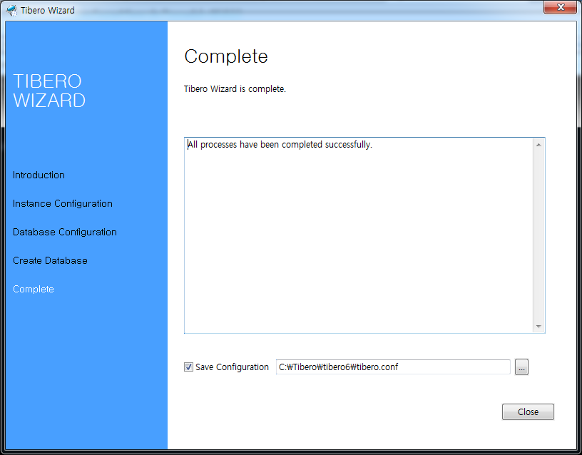 Tibero Installer - Create Database Complete