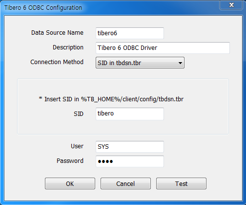 User DSN - Database connection information input (SID type)