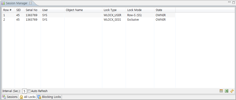 Session Manager - [All Locks] 탭