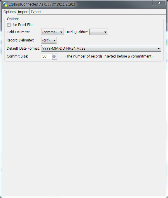 ExpImp - [Options] 탭