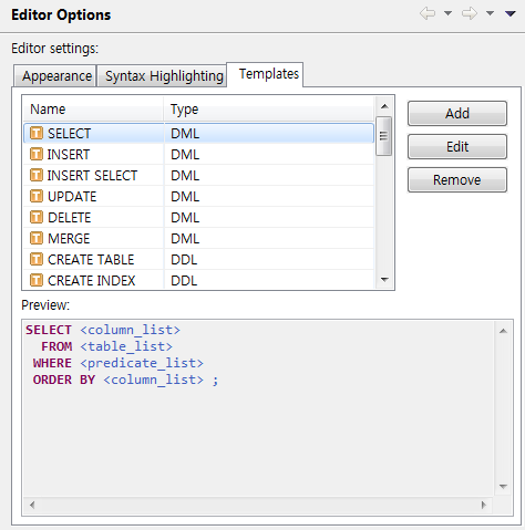 Editor Options - [Templates] 탭