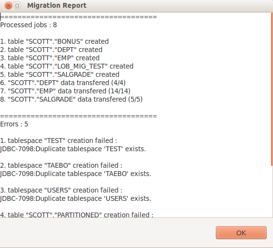 Migration Report Screen