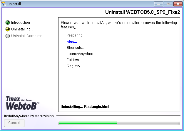 WebtoB Uninstallation - Progress Page