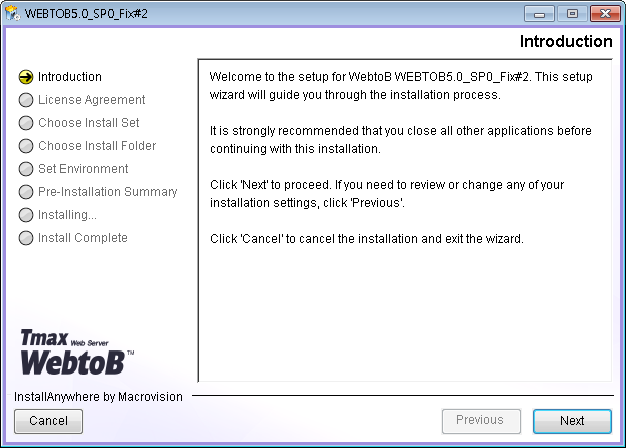 WebtoB Installation - Introduction Page