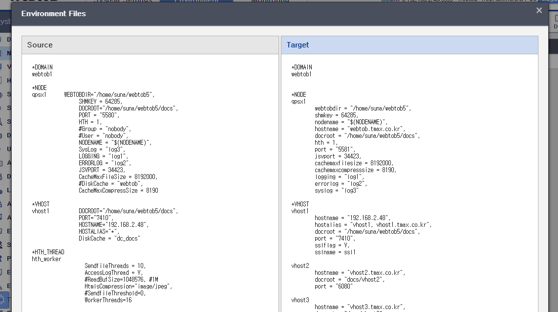 Changing a WebAdmin Environment Configuration - Diff