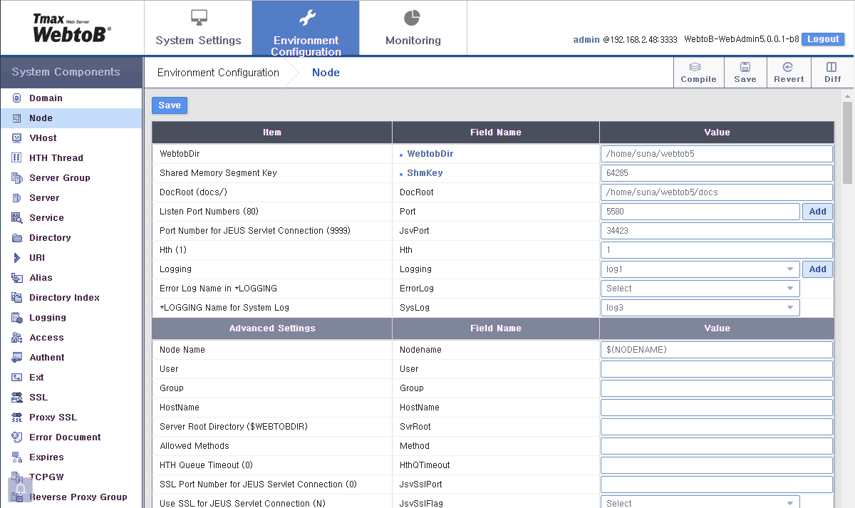 Changing a WebAdmin Environment Configuration