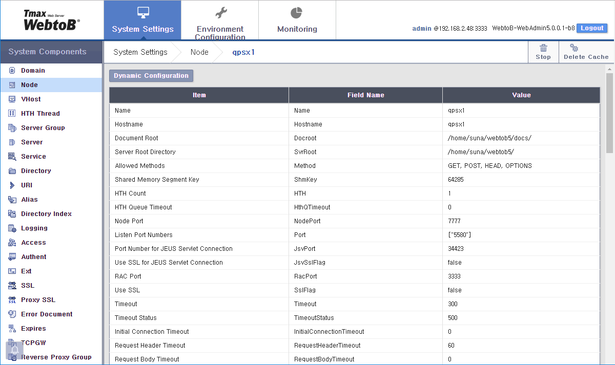 Viewing Node Information in WebAdmin